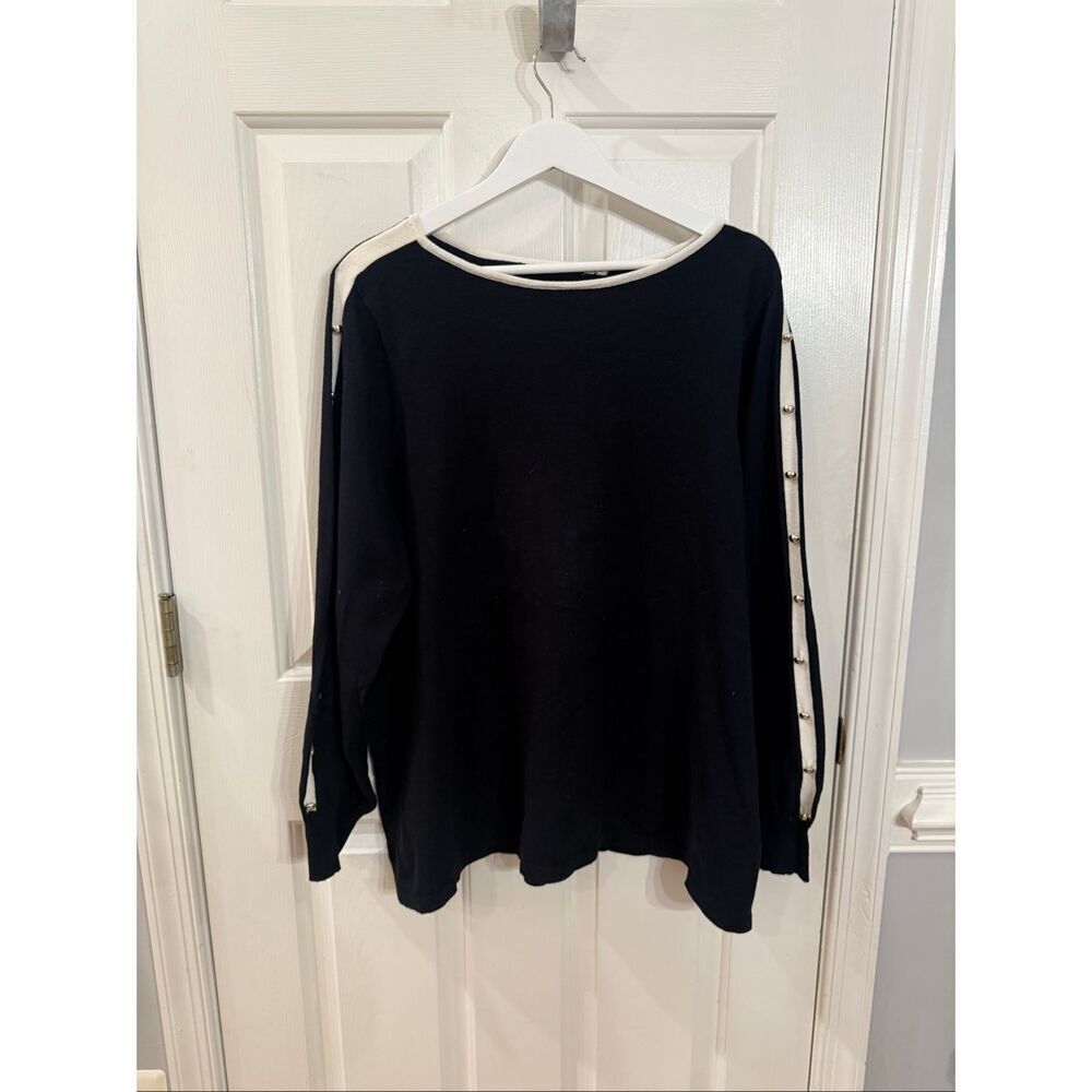 Soft Surroundings Black W/ White Trim Gold Button Sleeve Sweater sz 3X